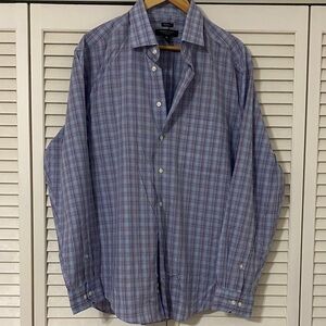 Pronto Uomo Blue and Pink Plaid Button-Down Shirt.